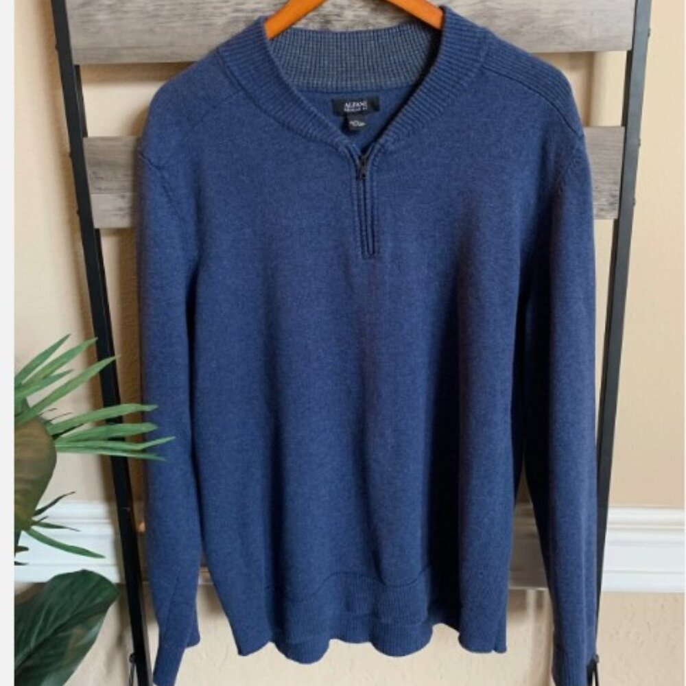 Alfani Mens Blue Stretch Quarter-Zip Long-Sleeve Pullover Sweater Size XL Cotton